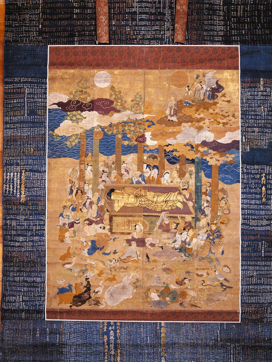 彩色刷り「釈迦涅槃図」木版 1枚|仏教 和本 古典籍 仏陀 仏教美術 浮世絵 彩色刷り「釈迦涅槃図」木版 1枚|仏教 和本 古典籍 仏陀 仏教