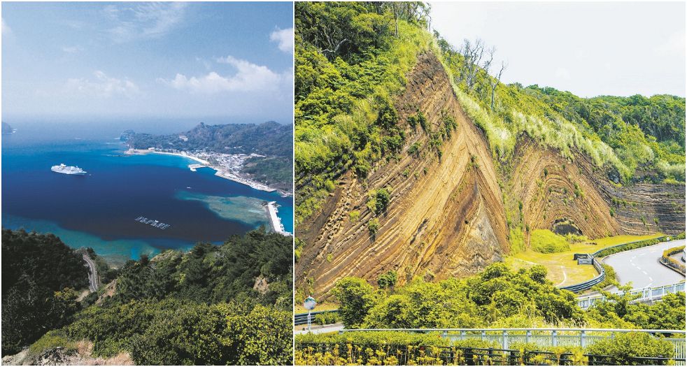 （左）父島の旭山展望台
（右）伊豆大島の地層大切断面＝いずれも©地球の歩き方／Gakken