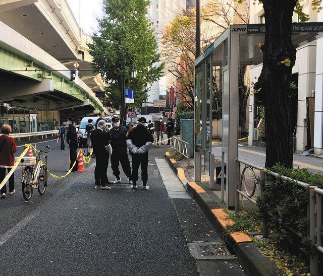 女性が殴られ死亡した現場＝１６日午後０時１２分、東京都渋谷区で 
