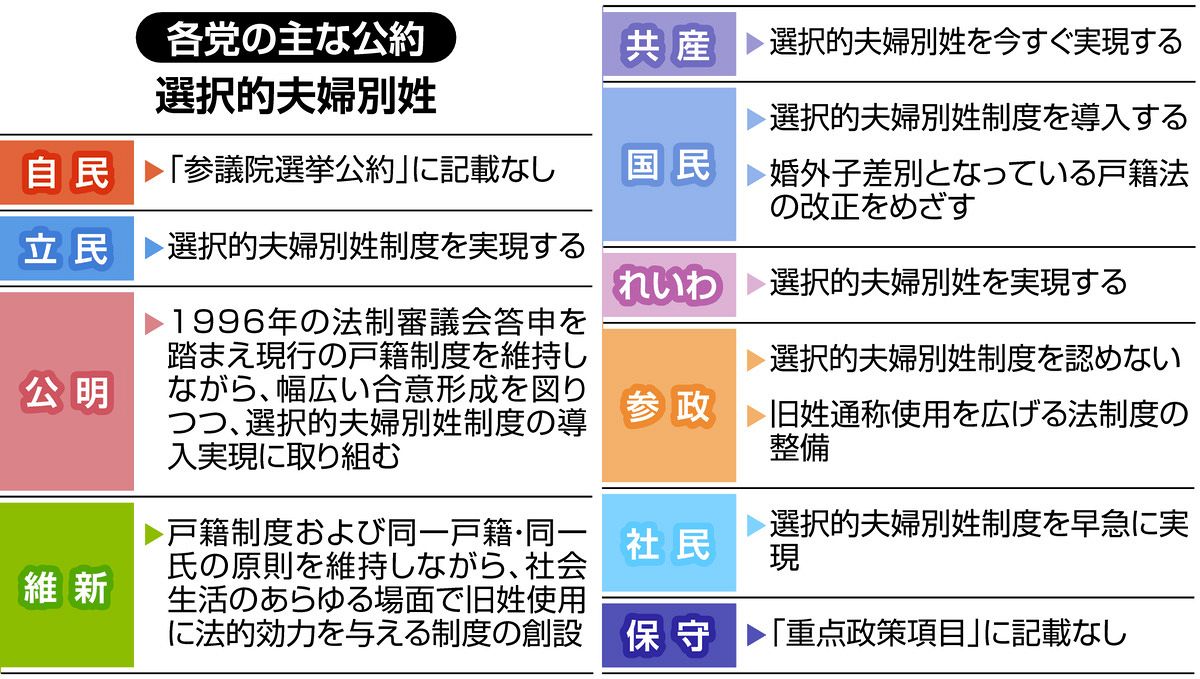各党公約の違いをおさらい 物価高、外国人政策、コメ・農政、政治とカネ、選択的夫婦別姓…まとめました：東京新聞デジタル