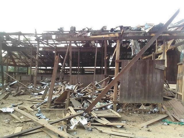 ミャンマー・カレン州で２９日、国軍の空爆で破壊されたカレン族の学校＝Ｆｒｅｅ　Ｂｕｒｍａ　Ｒａｎｇｅｒｓ提供
