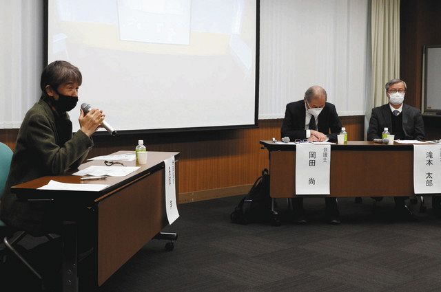 死刑制度に対するそれぞれの考えを明かす（左から）長塚監督、岡田弁護士、滝本弁護士＝横浜市中区で
