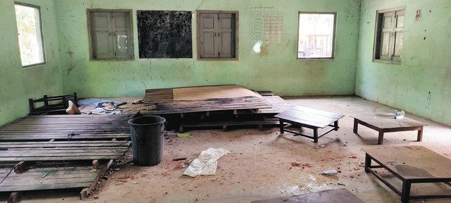 A classroom in a school that was attacked in Depain, Sagaing region, northwest Myanmar, on May 17.  (Provided by officials)