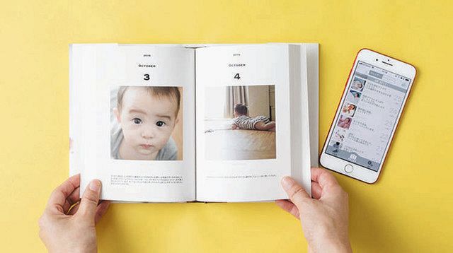 スマホで撮りためた写真を１冊の本にできるアプリ「ＢＡＢＹ（ベイビー）３６５」＝小野写真館提供