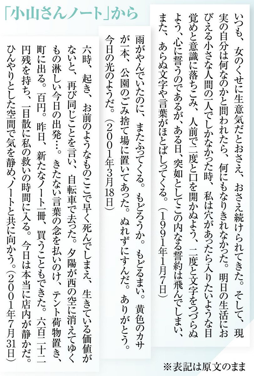 書き記した「生」 貫いた自尊心 ホームレス女性「小山さん」残された