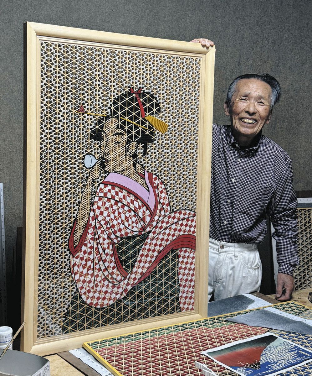 組子細工で歌麿の美人画 足利市在住、建具職人・渡辺さんの新作：東京