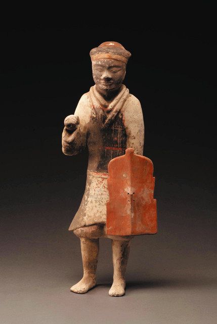 1-2世紀頃・漢時代頃・古代中国・加彩・木俑・女性像・h20cm