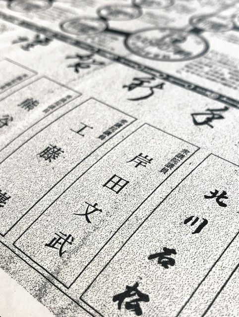思想新聞のコピー。「謹賀新年」と書かれた欄に岸田首相の父、文武氏の名がある 