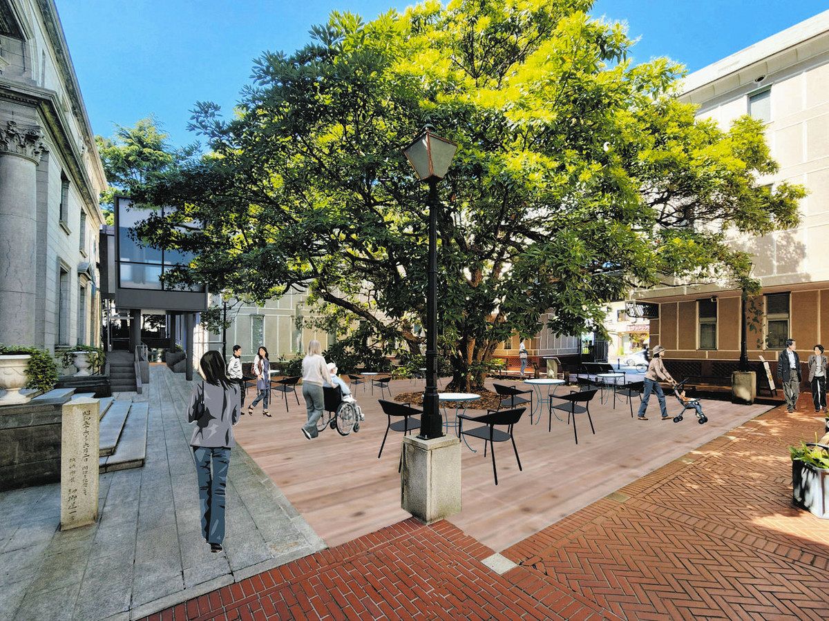 横浜開港資料館「玉楠の木」周辺 バリアフリーでゆったりと 中庭に