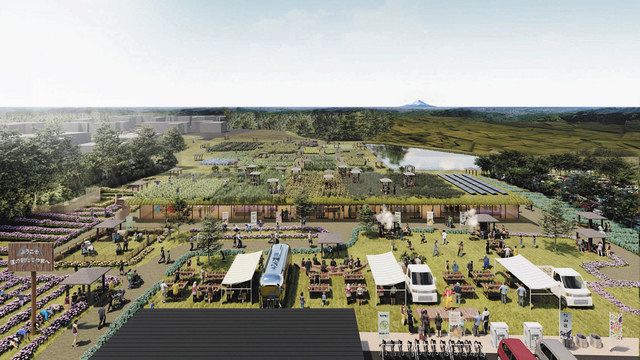 屋上緑化で田園風景と調和した施設のイメージ図（館山市提供）
