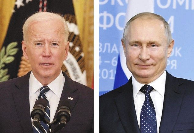 バイデン米大統領（ロイター＝共同）、ロシアのプーチン大統領（共同）