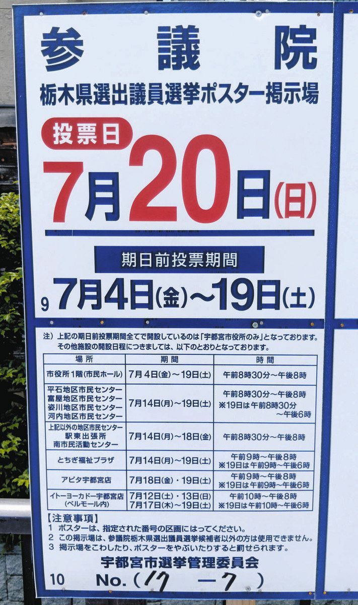 参議院 選挙 栃木