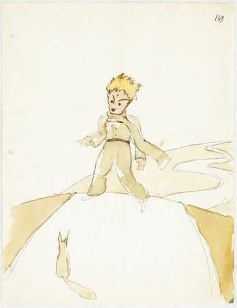 作家サンテグジュペリが「星の王子さま」用に描いた挿絵のスケッチ。王子さまとキツネが描かれている＝いずれもＳＫＫＧ提供、共同
