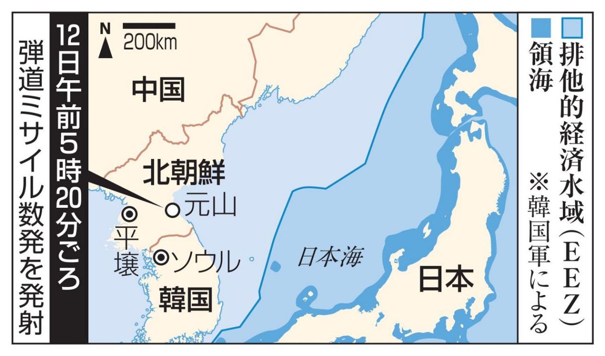 北朝鮮、弾道ミサイル数発を発射 日本海へ、250キロ飛行：東京新聞