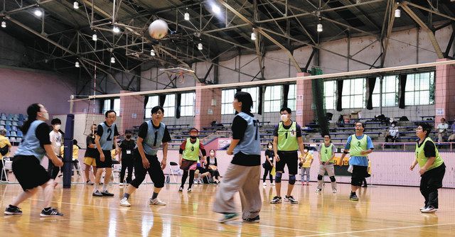 バレーボールをする参加者たち＝千葉市中央区の千葉公園体育館で 