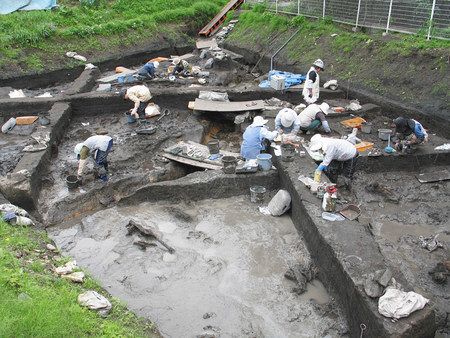 デーノタメ遺跡の発掘作業の様子