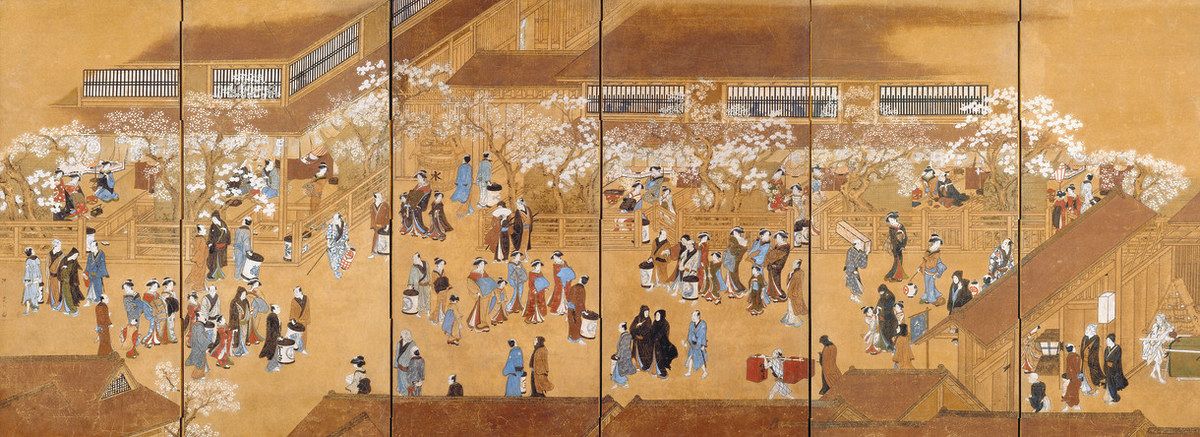 大吉原展＞歌川豊春《新吉原春景図屛風》 町全体で創り出した非日常