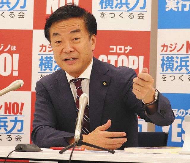 横浜市長選に出馬表明した松沢成文氏＝２０日、同市役所で