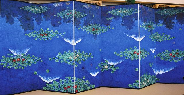 モネ「睡蓮」へ、美の返歌 日本画家の平松礼二さん ３年かけ１４点屏風