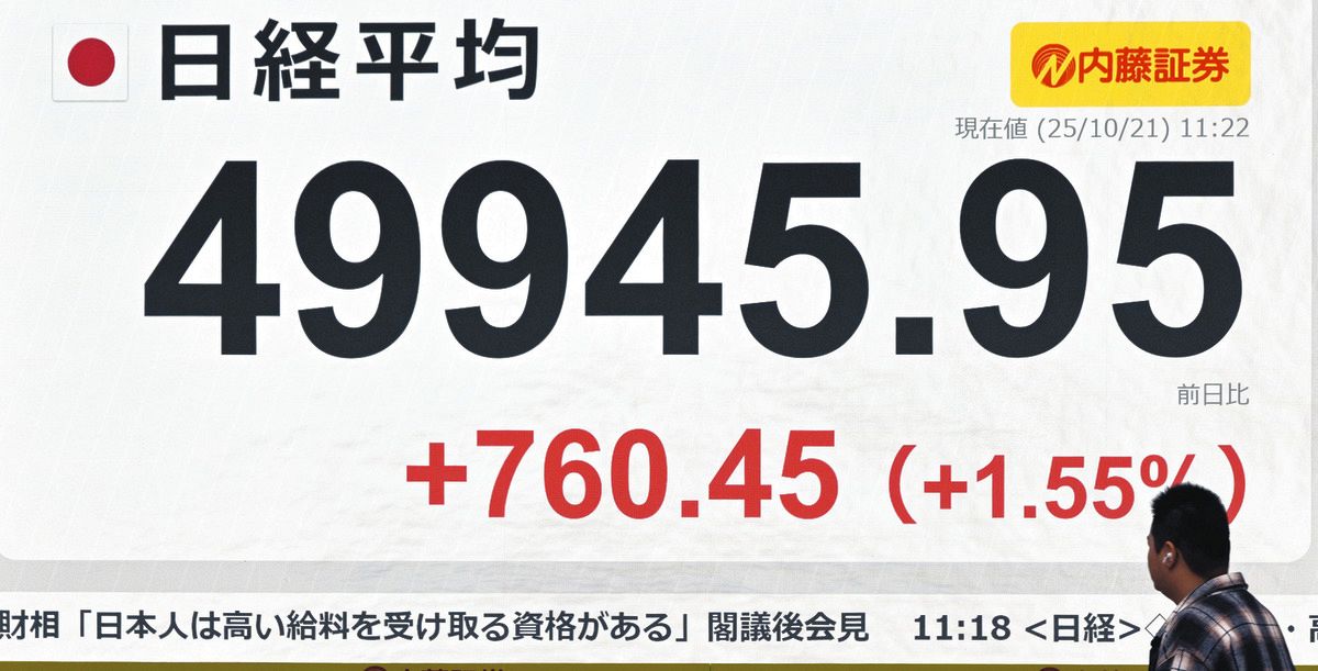 高市トレード」日経平均5万円に迫る 株価押し上げ、どこまで続く？市場