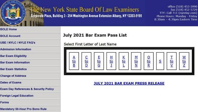 ニューヨーク州司法試験委員会の公式サイト