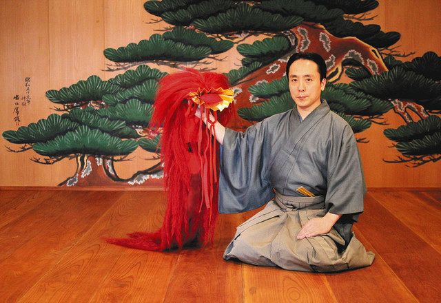 新お道具箱 万華鏡＞能「望月」の獅子頭 特製の扇 赤頭はヤクの毛