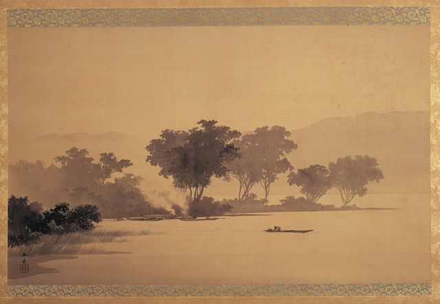 《朝江炊煙》１９０３年　絹本水墨　７０×１１４センチ　玉堂美術館所蔵