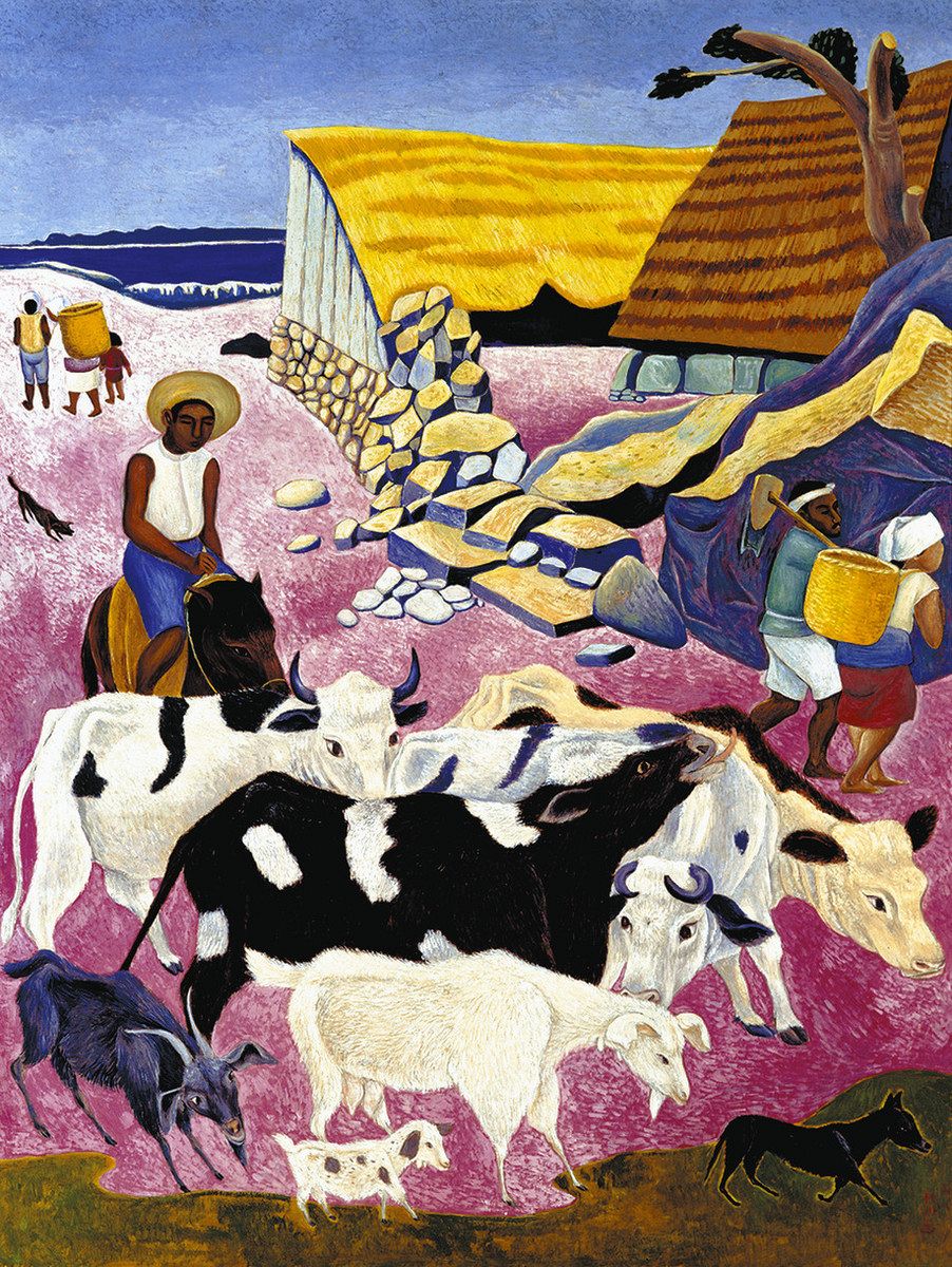 北川民次展―メキシコから日本へ＞（中）《農漁の図》生命への愛情と