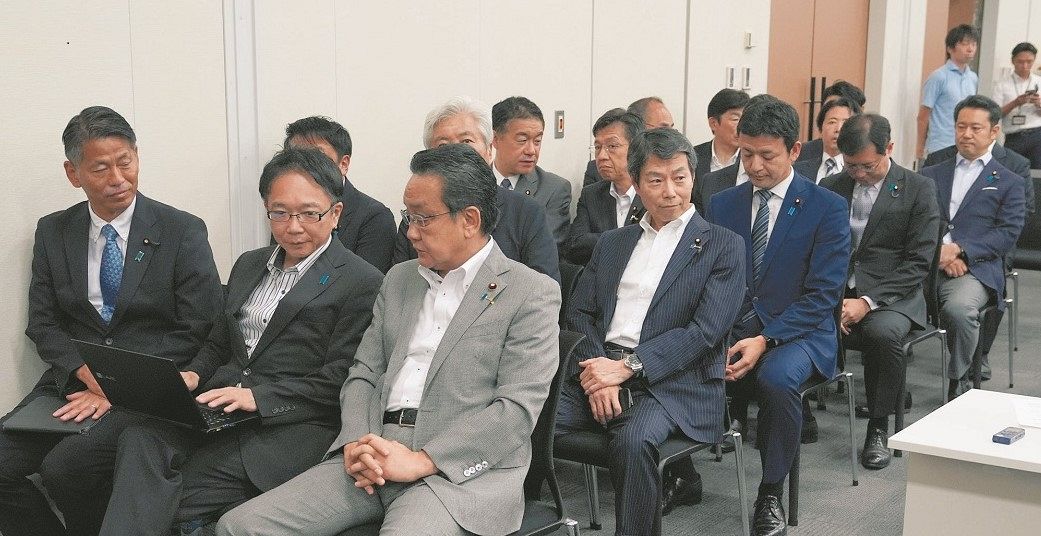 小林鷹之氏の記者会見に同席した国会議員＝国会内で（木戸佑撮影）