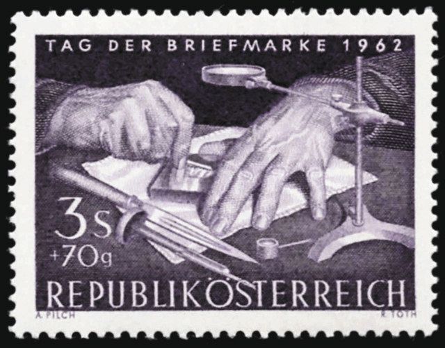 原版彫刻を題材にしたオーストリアの凹版切手（１９６２年発行）