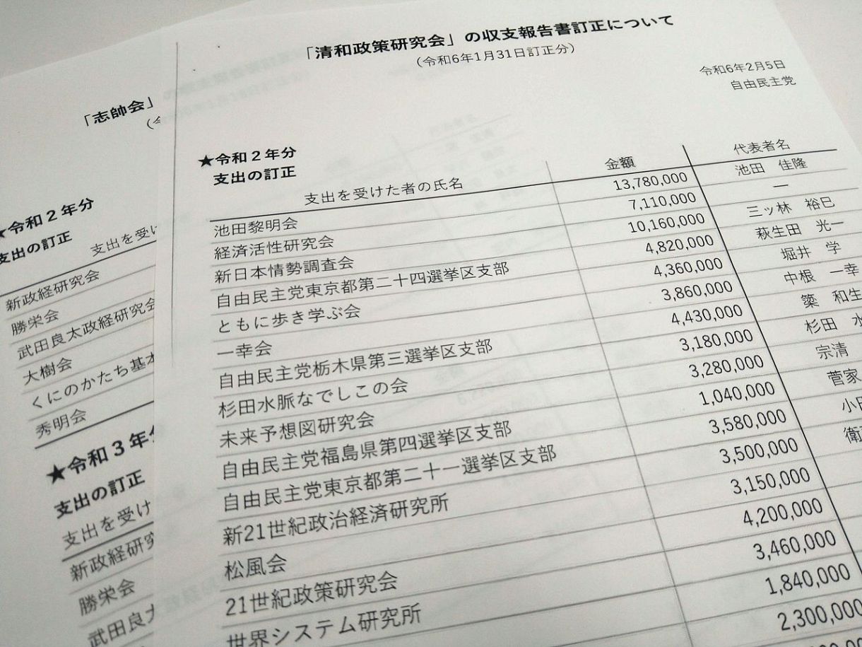 自民党が提出した「裏金」議員リスト。最初のリストには議員名が記載されていなかったが、野党の反発で追記された