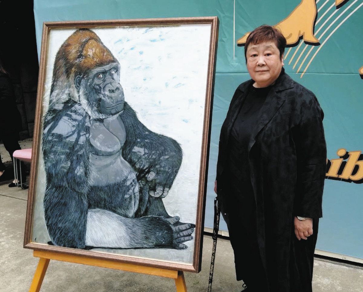 千葉市動物公園で顔なじみ ゴリラ描いて40年の阿部さん モンタの油絵を