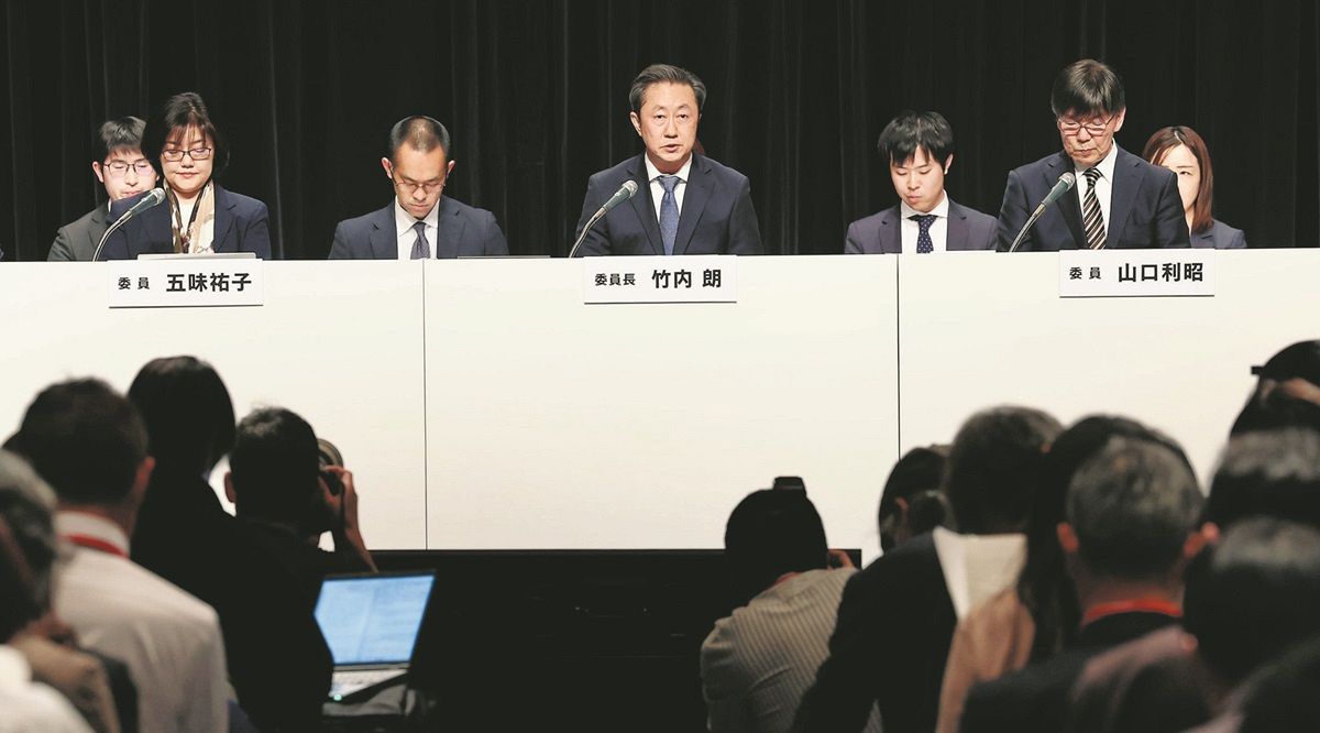 元タレントの中居正広氏の女性トラブルをめぐる調査結果を公表する第三者委員会＝31日、東京都港区のフジテレビで（市川和宏撮影）