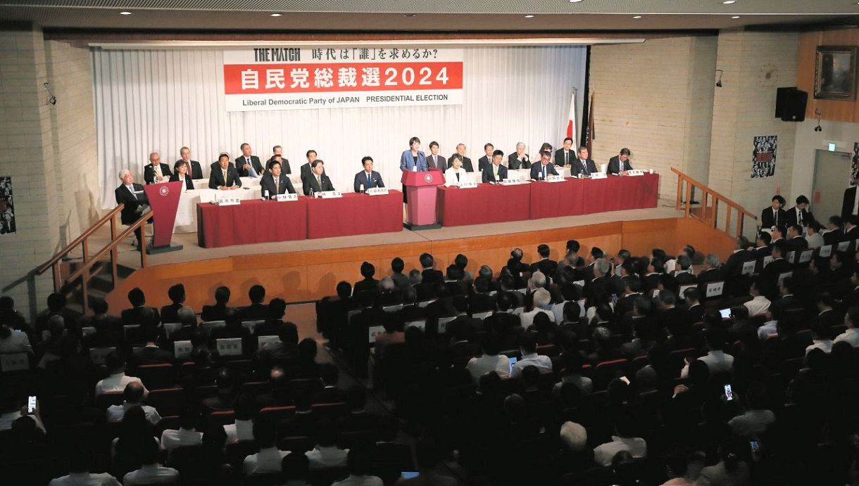 12日、自民党本部で開かれた総裁選候補者の所見発表演説会（佐藤哲紀）