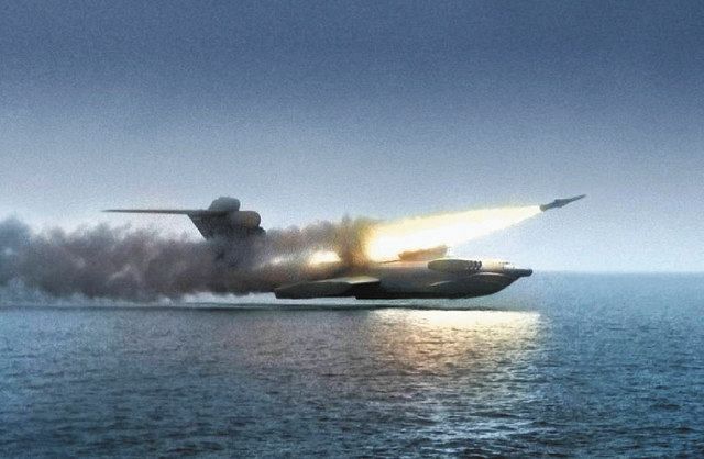 海面すれすれを飛び、ミサイルを発射する「カスピ海の怪物」＝アレクセエフ水中翼船中央設計局提供