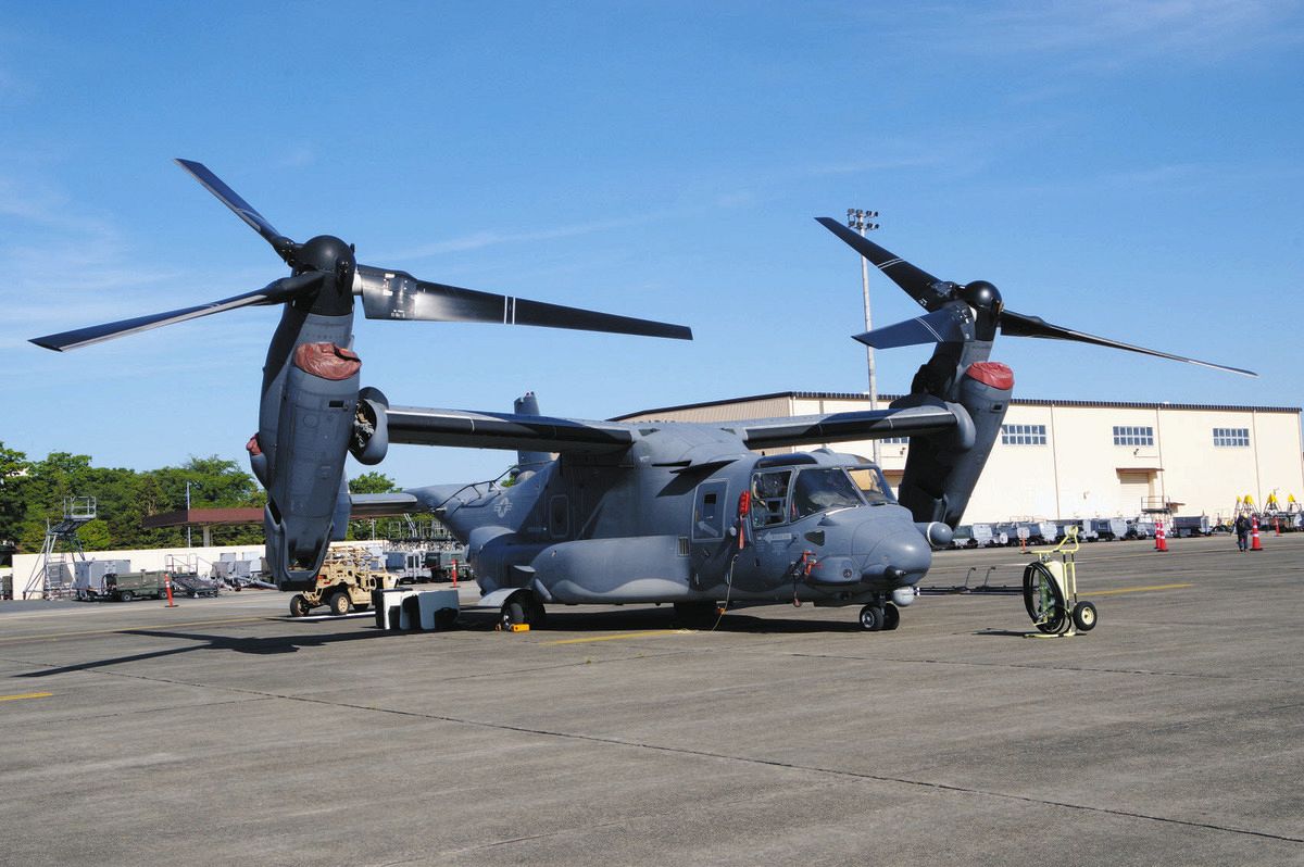 横田基地に配備されているCV22オスプレイ＝5月18日、米軍横田基地で