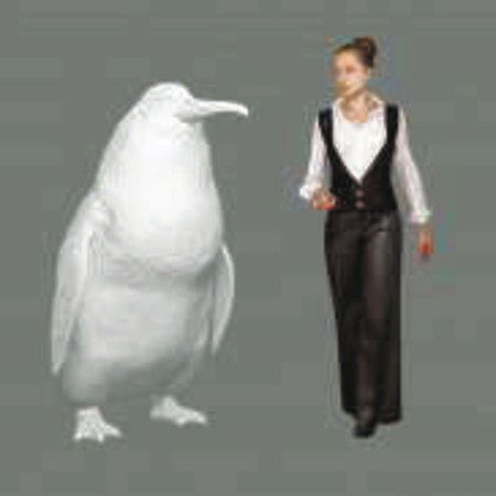 巨大ペンギンと成人の大きさの比較イメージ＝カンタベリー博物館提供・共同