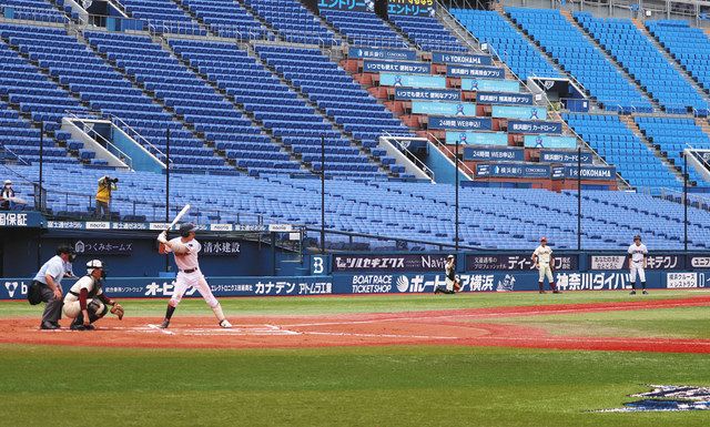 無観客試合で開幕した高校野球の県独自大会＝横浜スタジアムで
