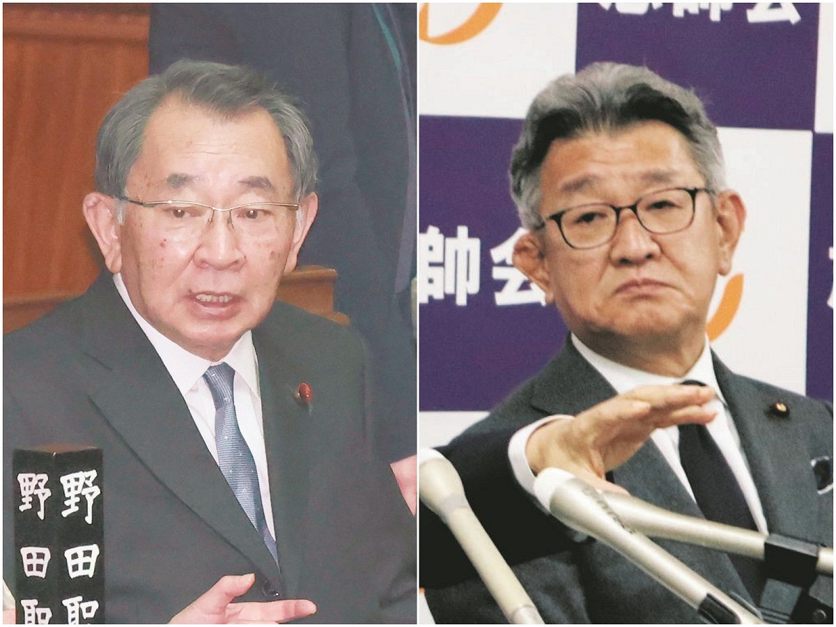 安倍派座長を務めた塩谷立氏（左）と二階派事務総長を務めた武田良太氏