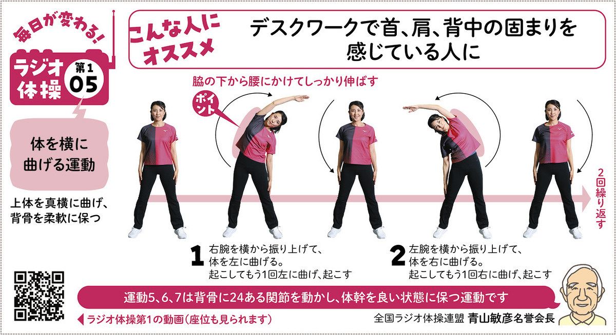 毎日が変わる！ラジオ体操第1＞（05）体を横に曲げる運動 デスクワークで首、肩、背中の固まりを感じている人に：東京新聞デジタル