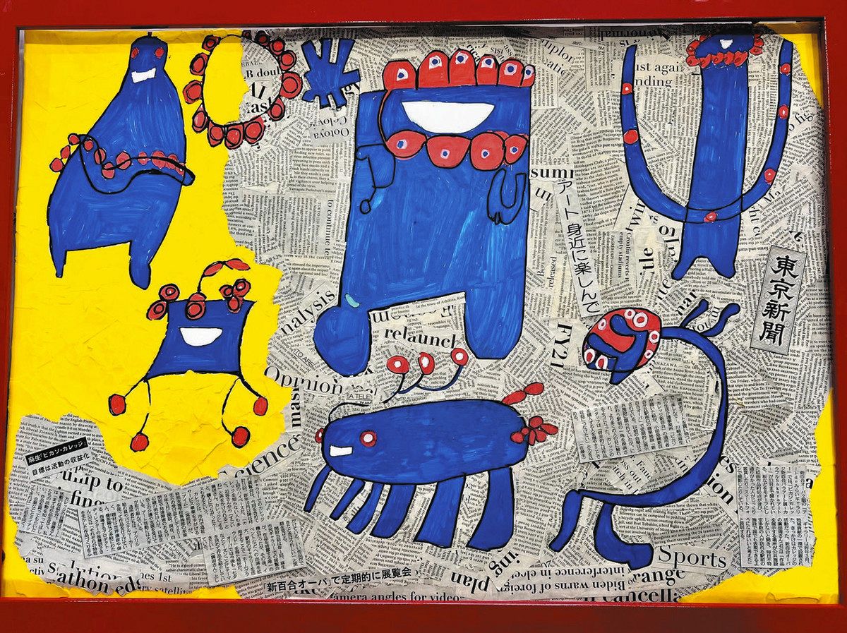 絵の具と新聞紙で「ミャクミャク」表現 施設通所者作品、川崎で展示