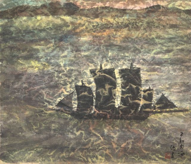 公害取材で訪れた水俣を描いた「不知火海」（いずれも原爆の図丸木美術館提供）