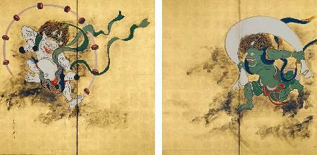 『風神雷神』屏風　貼り絵　アート　美術品　インテリア 二曲一双 -国宝 風神雷神図屏風- / インテリア用 : 京都からの