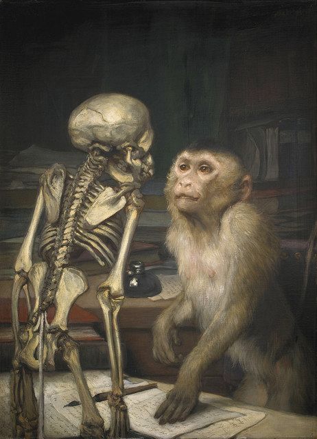 ガブリエル・フォン・マックス《骸骨の前の猿》

１９００年頃　個人蔵（ドイツ）
