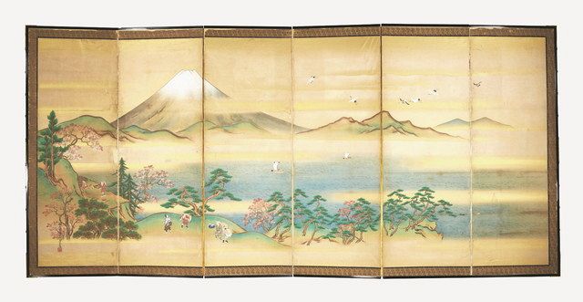 富士山、三保松原が描かれた英王室所蔵の金屏風 徳川家茂から