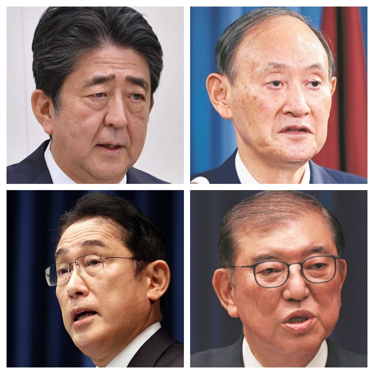 （左上から）安倍晋三、菅義偉、岸田文雄、石破茂の各氏