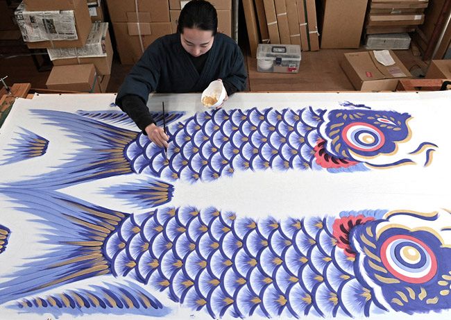 夫婦滝登鯉を田中秀光の直筆画、F6 送料無料です 夫婦滝登鯉を田中秀光