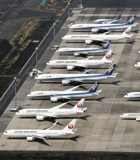 羽田空港の駐機場に並ぶ旅客機＝３０日
