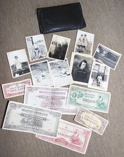 年半の捕虜生活でも手放さなかった財布と恋人や家族の写真。日本軍占領下のタイで流通した軍票も持ち帰った